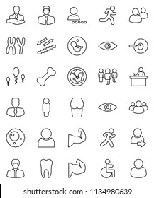 thin line vector icon set - student vector, manager, man, muscule hand, buttocks, stairways run, bone, client, group, disabled, eye, pregnancy, insemination, chromosomes, sperm, ovule, tooth, user