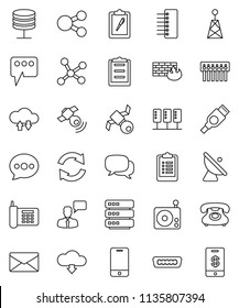 thin line vector icon set - clipboard vector, satellite, phone, antenna, radio, satellitie, mobile, dialog, speaking man, hdmi, network, server, cloud exchange, big data, firewall, hub, share, mail