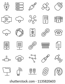 thin line vector icon set - satellite vector, satellitie, social media, link, rca, jack, connect, connection, network, server, folder, cloud exchange, big data, hub, usb modem, upload, download