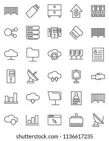 thin line vector icon set - presentation vector, archive, personal information, graph, dollar growth, binder, barcode, social media, server, network folder, cloud, shield, exchange, big data, usb