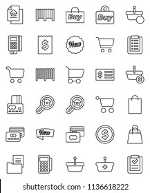 thin line vector icon set - dollar coin vector, cart, credit card, receipt, estate document, search, new, shopping bag, buy, barcode, reader, basket, list