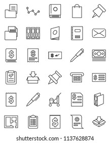 thin line vector icon set - cleaner trolley vector, copybook, pen, paper pin, certificate, constellation, annual report, receipt, binder, clipboard, money, document, mail, plan, estate, shopping bag
