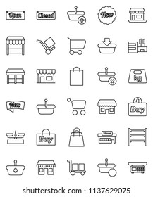 thin line vector icon set - office vector, cargo, weight, shelving, new, open, closed, shopping bag, market, store, mall, buy, basket, cart, scales