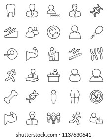 thin line vector icon set - student vector, manager, man, muscule hand, buttocks, stairways run, bone, client, group, dna, pregnancy, insemination, chromosomes, sperm, ovule, tooth, user, login