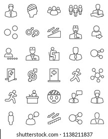 thin line vector icon set - student vector, manager, man, stairways run, client, speaking, social media, group, doctor, gender sign, head bandage, medical room, share, login, consumer