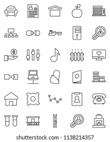 thin line vector icon set - clothespin vector, apple fruit, music, constellation, investment, personal information, hierarchy, any currency, heart monitor, phone, port, dry cargo, Railway carriage