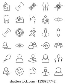 thin line vector icon set - student vector, manager, man, muscle hand, buttocks, stairways run, bone, client, group, disabled, eye, dna, pregnancy, insemination, sperm, ovule, tooth, user, login