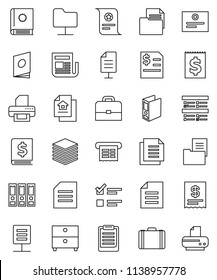 thin line vector icon set - case vector, clipboard, certificate, document, archive, exam, annual report, binder, receipt, newspaper, network folder, big data, estate, catalog, printer