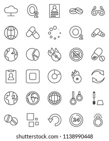 thin line vector icon set - toilet brush vector, glasses, world, personal information, pie graph, pills, no fastfood, gymnast rings, oxygen, earth, music hit, stop button, cloud network, refresh