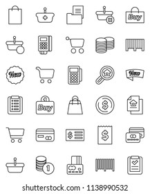 thin line vector icon set - dollar coin vector, cart, credit card, stack, receipt, estate document, search, new, shopping bag, buy, barcode, reader, basket, list
