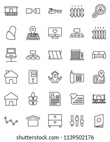 thin line vector icon set - house hold vector, archive, constellation, personal information, hierarchy, cereals, heart monitor, navigator, Railway carriage, phone, port, dry cargo, settings, bandage