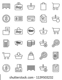 thin line vector icon set - dollar coin vector, cart, credit card, stack, receipt, estate document, search, new, shopping bag, buy, barcode, reader, basket, list