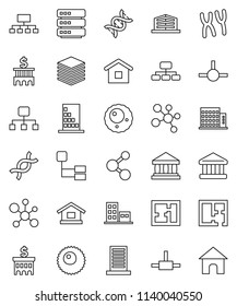 thin line vector icon set - molecule vector, bank, building, hierarchy, dna, chromosomes, ovule, connect, big data, plan, apartments, office, home
