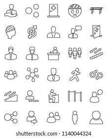 thin line vector icon set - student vector, manager, man, horizontal bar, stairways run, client, speaking, social media, group, gender sign, head bandage, medical room, share, login, consumer thin line vector icon set - student vector, manager, man, horizontal bar, stairways run, client, speaking, social media, group, gender sign, head bandage, medical room, share, login, consumer