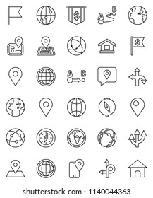 thin line vector icon set - compass vector, world, flag, dollar, route, navigator, earth, map pin, traking, internet, connection, globe, arrow, home
