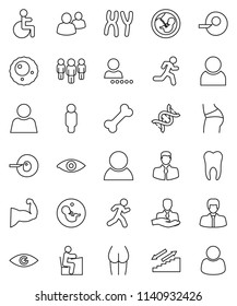thin line vector icon set - student vector, manager, man, muscule hand, buttocks, stairways run, bone, client, group, disabled, eye, dna, pregnancy, insemination, chromosomes, ovule, tooth, user