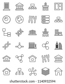 thin line vector icon set - molecule vector, bank, building, hierarchy, dna, chromosomes, ovule, connect, big data, plan, apartments, office, home