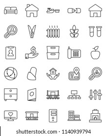 thin line vector icon set - clothespin vector, house hold, apple fruit, archive, investment, personal information, hierarchy, cereals, heart monitor, navigator, Railway carriage, phone, port, vial