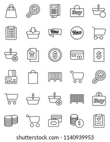thin line vector icon set - dollar coin vector, cart, credit card, stack, receipt, estate document, search, new, shopping bag, buy, barcode, reader, basket, list