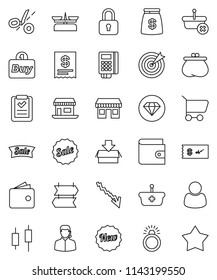 thin line vector icon set - japanese candle vector, wallet, crisis, office, money bag, sale, new, customer, support, target, buy, card reader, receipt, basket, cart, shopping list, lock, check, star