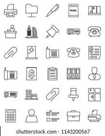 thin line vector icon set - shining window vector, student, pen, paper pin, exam, manager, case, binder, phone, receipt, clipboard, classic, thumbtack, medical room, network folder, attachment, user