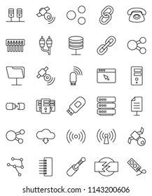 thin line vector icon set - satellite vector, satellitie, social media, link, rca, jack, network, server, folder, big data, browser, hub, usb modem, share, cloud download, chain, connection, phone