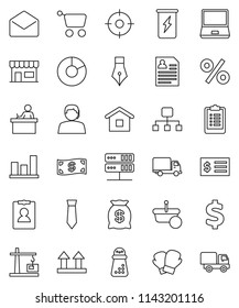 thin line vector icon set - hand mill vector, pen, student, graph, pie, receipt, personal information, tie, dollar sign, clipboard, boxing glove, enegry drink, support, delivery, top, notebook pc