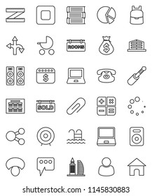 thin line vector icon set - mushroom vector, book, backpack, notebook pc, schedule, pie graph, money bag, target, dollar calendar, measuring, pool, route, classic phone, speaker, stop button, jack