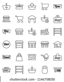 thin line vector icon set - office vector, cargo, warehouse, weight, shelving, new, open, closed, shopping bag, market, store, mall, buy, basket, cart, scales