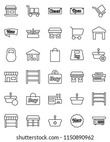 thin line vector icon set - office vector, cargo, warehouse, weight, shelving, new, open, closed, shopping bag, market, store, mall, buy, basket, cart, scales