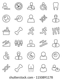 thin line vector icon set - student vector, manager, man, buttocks, stairways run, bone, client, disabled, dna, pregnancy, insemination, chromosomes, ovule, tooth, user, login, consumer, customer