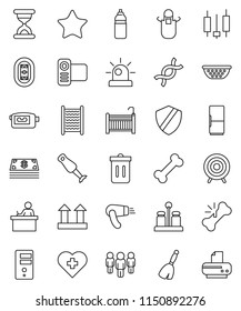 thin line vector icon set - broom vector, trash bin, washboard, colander, apron, spices, blender, student, japanese candle, man, target, water bottle, heart cross, bone, stadium, top sign, favorites