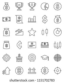thin line vector icon set - graduate hat vector, award cup, certificate, graph, pie, japanese candle, money bag, dollar growth, bank building, target, medal, cent sign, stairways run, top, favorites thin line vector icon set - graduate hat vector, award cup, certificate, graph, pie, japanese candle, money bag, dollar growth, bank building, target, medal, cent sign, stairways run, top, favorites