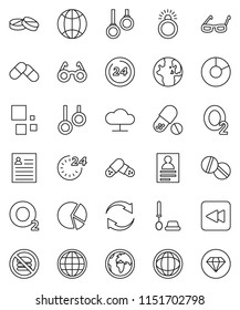 thin line vector icon set - toilet brush vector, glasses, world, personal information, pie graph, pills, no fastfood, gymnast rings, oxygen, earth, backward button, cloud network, refresh, loading