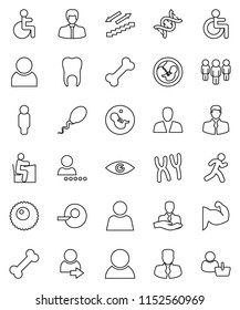 thin line vector icon set - student vector, manager, man, muscule hand, stairways run, bone, client, disabled, eye, dna, pregnancy, insemination, chromosomes, sperm, ovule, tooth, user, login
