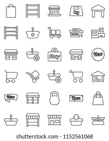 thin line vector icon set - office vector, cargo, warehouse, weight, shelving, new, open, shopping bag, market, store, mall, buy, basket, cart, scales