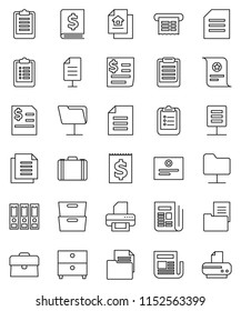 thin line vector icon set - clipboard vector, certificate, document, archive, case, annual report, binder, receipt, newspaper, network folder, estate, printer