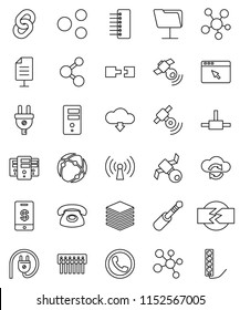 thin line vector icon set - molecule vector, satellite, satellitie, social media, jack, connect, connection, network folder, cloud exchange, big data, server, browser, hub, share, download, chain