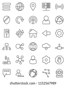 thin line vector icon set - antenna vector, internet, social media, connect, connection, network, server, gear, menu, shield, router, home, message, arrow, redo, cloud download, globe, hierarchy