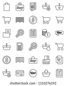 thin line vector icon set - dollar coin vector, cart, credit card, stack, estate document, search, new, shopping bag, buy, barcode, reader, basket, list