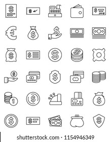 thin line vector icon set - dollar coin vector, credit card, wallet, cash, money bag, investment, stack, check, receipt, shield, any currency, euro sign, cashbox