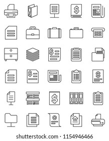 thin line vector icon set - case vector, clipboard, certificate, document, archive, exam, annual report, binder, receipt, newspaper, network folder, big data, estate, printer