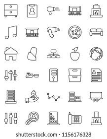 thin line vector icon set - apple fruit vector, music, archive, constellation, investment, personal information, hierarchy, Railway carriage, phone, truck trailer, port, settings, microbs, bandage