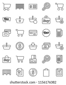 thin line vector icon set - dollar coin vector, cart, credit card, receipt, estate document, search, new, shopping bag, buy, barcode, reader, basket, list