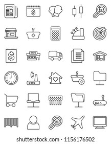 thin line vector icon set - japanese candle vector, calculator, clock, dollar calendar, boxing glove, office, plane, receipt, document, newspaper, notebook network, folder, hub, router, user, barn