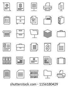 thin line vector icon set - case vector, clipboard, certificate, document, archive, exam, binder, receipt, newspaper, network folder, big data, estate, printer
