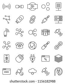 thin line vector icon set - molecule vector, satellite, satellitie, social media, link, rca, jack, connection, network, server, big data, browser, usb modem, share, cloud upload, document, wireless