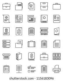 thin line vector icon set - case vector, clipboard, certificate, document, archive, exam, annual report, binder, receipt, newspaper, big data, network, estate, catalog, printer