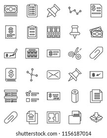 thin line vector icon set - toilet paper vector, schedule, pin, constellation, exam, check, annual report, binder, money, clipboard, document, thumbtack, mail, attachment, plan, estate, receipt