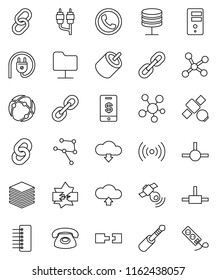 thin line vector icon set - satellite vector, satellitie, social media, link, rca, jack, connect, connection, network, disconnection, folder, server, big data, hub, cloud upload, download, chain